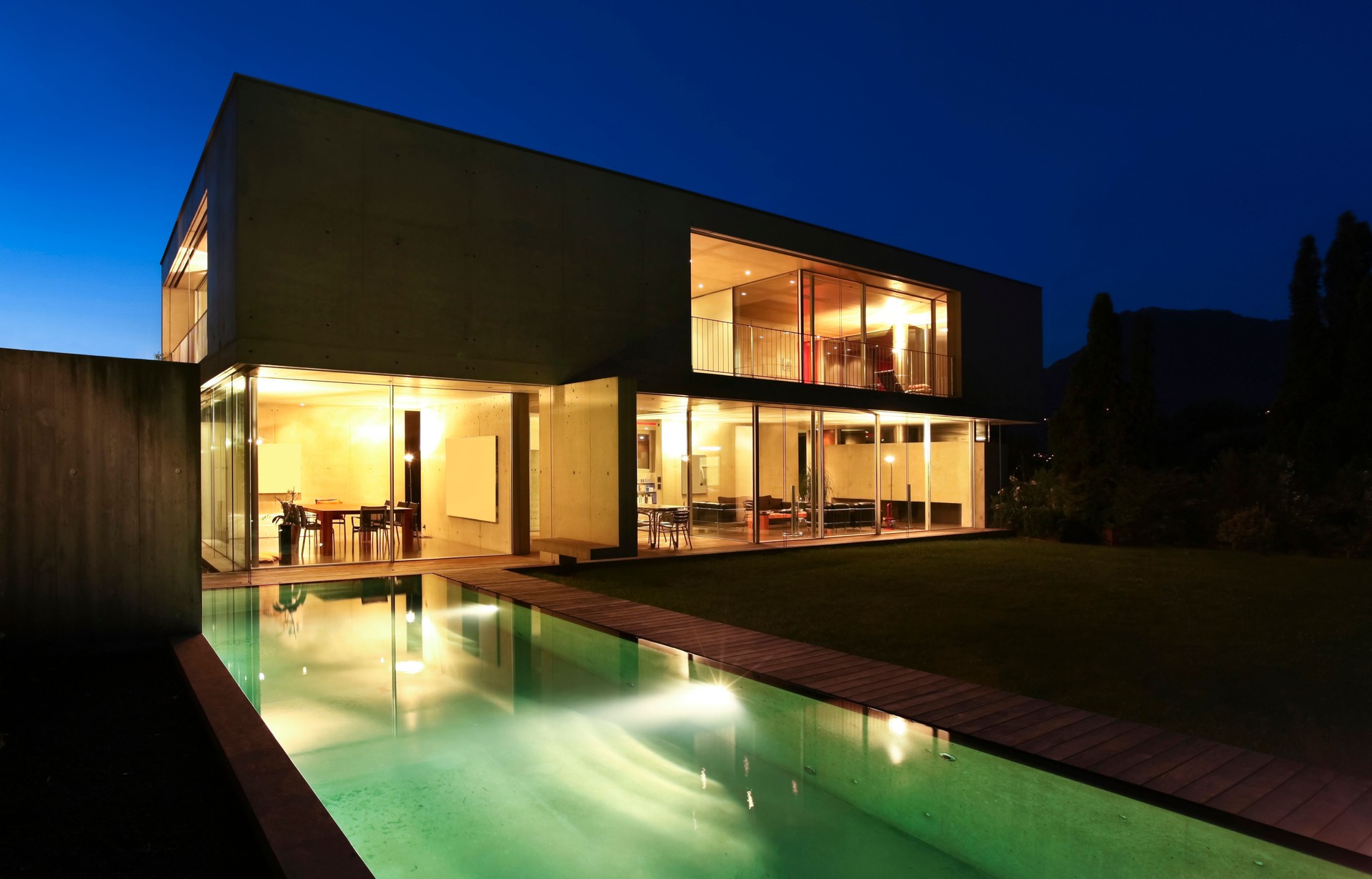 modern house outdoors at night
