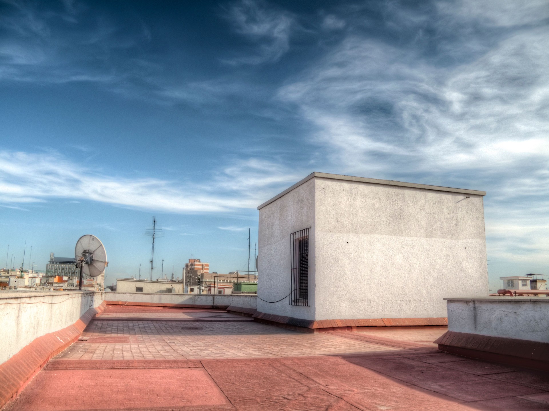 Terrace roof in the city. HDR.